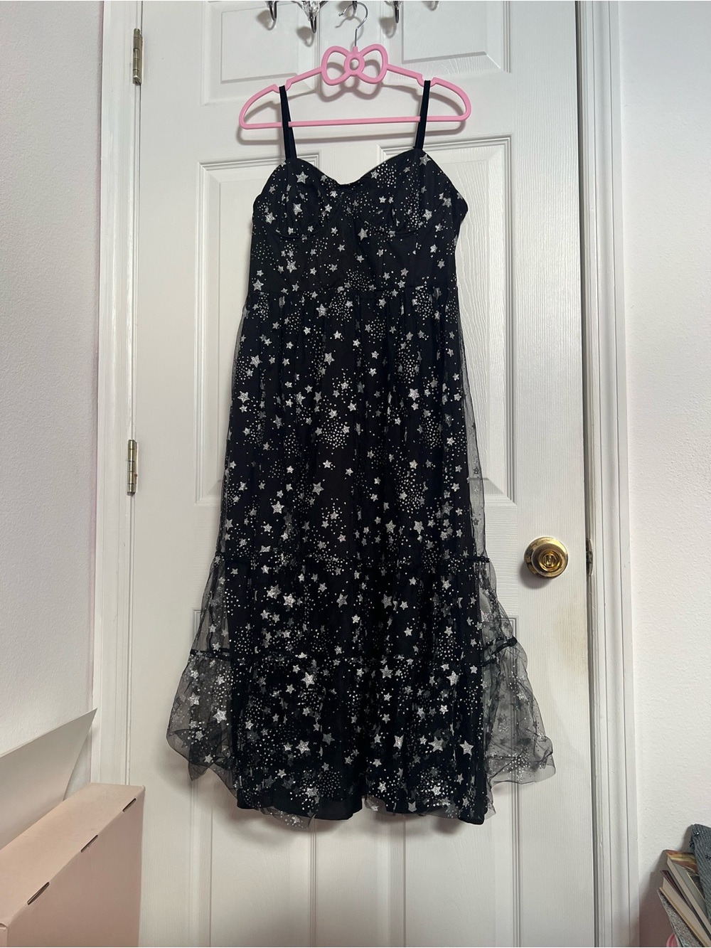 Betsey Johnson Celestial Black Midi Dress with Silver Star Print